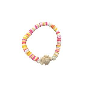summer vibes Coral/White/pink/yellow With Sea Turtle Charm Clay Bead Bracelets